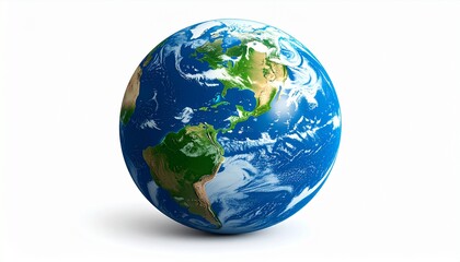 Fototapeta premium Blue ocean Earth globe, a 3D illustration of our planet with continents and global geography on a white background