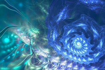 Abstract fractal art background, resembling bioluminescent microscopic organisma or plasma.