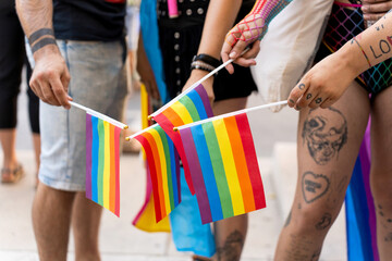 People holding rainbow flags celebrating gay pride