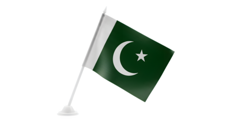 Pakistan flag waves against a black backdrop.
