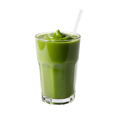 Refreshing Green Smoothie in a Glass with Straw.