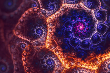 Abstract fractal art background. Glowing spiral of infinite spirals.