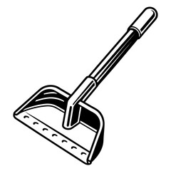 Black and white illustration of a curling ice scraper tool on a white background cleaning winter