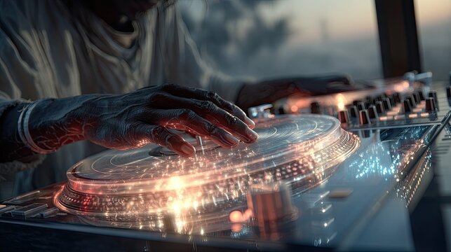 DJ Spinning Tracks with AI-Generated Visuals