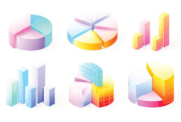 Isometric Presentation of Business Charts and Graphs for Data Analysis and Financial Visualization with Pastel Color Palette