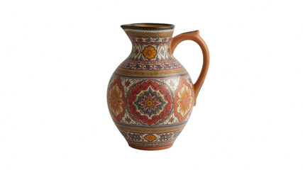Handcrafted ceramic jug with intricate patterns and vibrant colors  