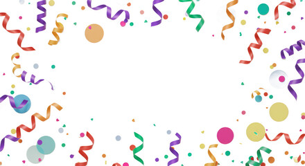 Twisted ribbon confetti and circular papers on white background