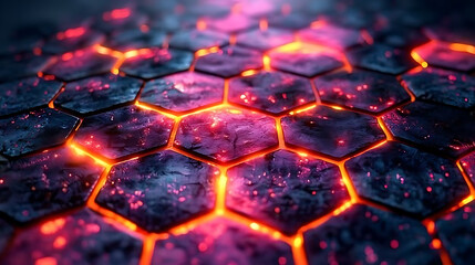Glowing Hexagonal Tiles with Red and Purple Light Effects