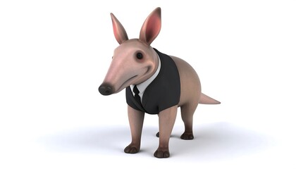 Naklejka premium Funny 3D rendering of a cartoon aardvark dressed in a business suit on white