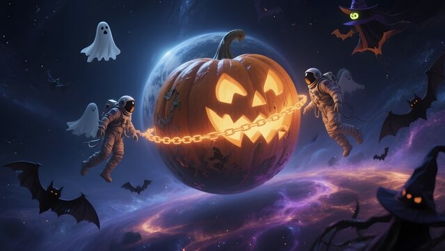 Surreal Halloween Scene with Spooky and Dreamlike vibes