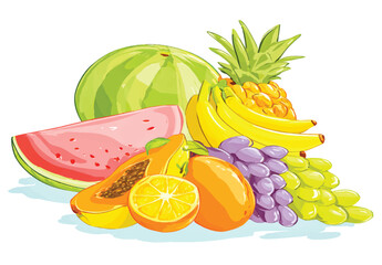 Vibrant Assortment of Fresh Fruits A Colorful Still Life of Watermelon Pineapple Bananas and Grapes Displaying Natures Bounty