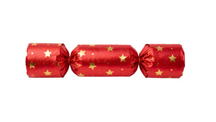 Festive red christmas cracker with gold star pattern for holiday celebrations