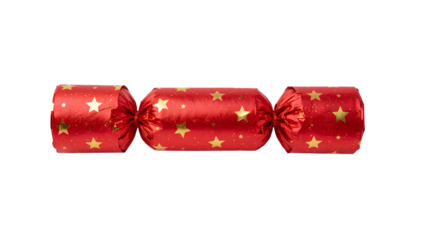 Festive red christmas cracker with gold star pattern for holiday celebrations
