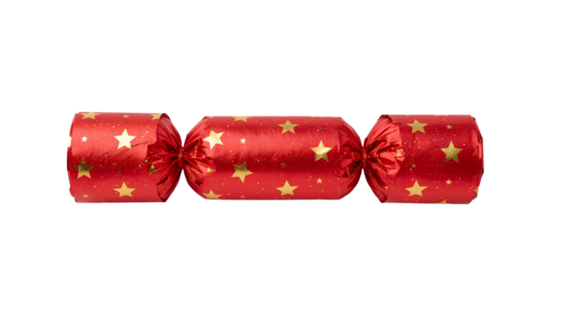 Festive red christmas cracker with gold star pattern for holiday celebrations