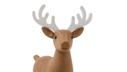 Minimalist wooden deer figurine with white antlers on clean background