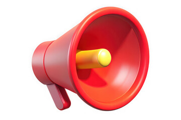 Bright red megaphone with yellow speaker against a black background