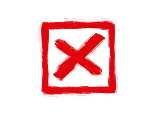 Red brush stroke X mark inside a square on a transparent background