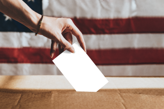 American casting her vote to a ballot box transparent png