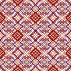 Fototapeta premium Watercolor mudmee silk seamless pattern with geometric Thai motifs, traditional Isan textile design