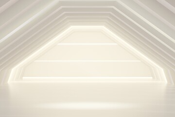 Obraz premium 3d glowing symmetrical white hallway with triangular light geometry. futuristic stage for product display. minimal background. 3d render.
