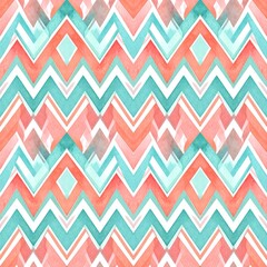 Watercolor tribal diamond chevron seamless pattern in soft terracotta tones, hand-painted ethnic design