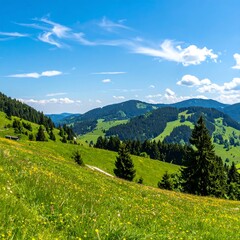 Obraz premium Scenic mountain meadow under a vibrant sky