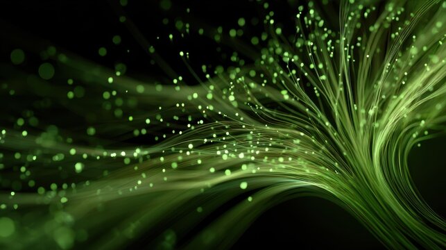 Futuristic luminous plant with glowing digital veins and light pollen particles, abstract intersection of biotechnology and nature for green tech branding and sci-fi editorial