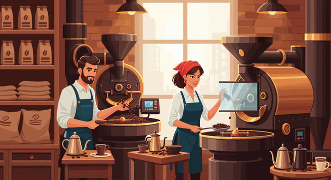 Two Coffee Roasters Working in a Cozy Coffee Shop