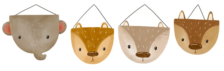 Funny forest animals set. Boho animals collection on isolated  hand drawn background