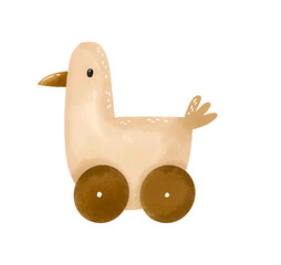 Funny  cute duck, goose toy. Boho animal  on isolated  hand drawn background