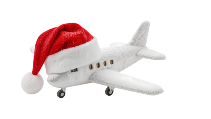 Whimsical airplane with santa hat celebrating the joy of christmas travel