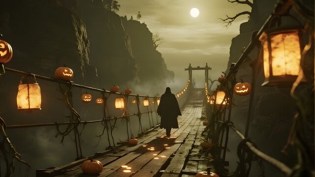 Surreal Halloween Scene with Spooky and Dreamlike vibes