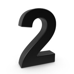 Number Two Black 3D Digit Render  png