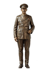 Bronze statue of military officer standing with uniform and hat  