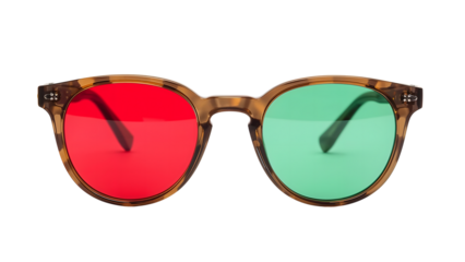 Stylish dualtoned glasses with red and green lenses isolated on isolated background