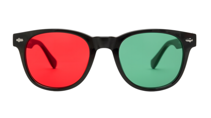 Vintage red and green 3d anaglyph glasses on isolated background