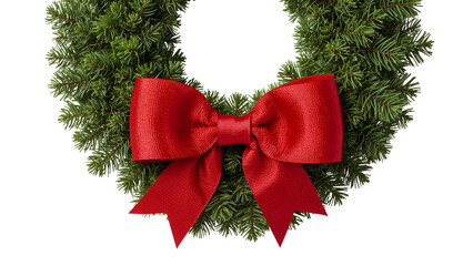 Festive holiday wreath with red bow on greenery  perfect for christmas decor