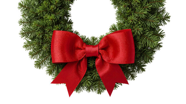 Festive holiday wreath with red bow on greenery  perfect for christmas decor