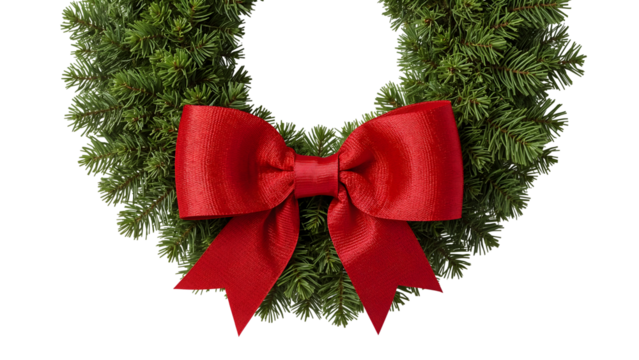 Festive holiday wreath with red bow on greenery  perfect for christmas decor