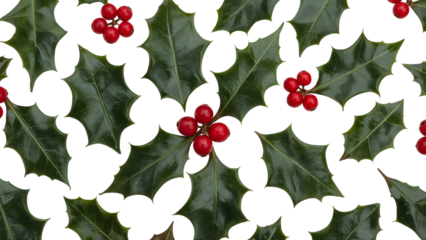 Festive holly leaves and red berries pattern for holiday decoration background