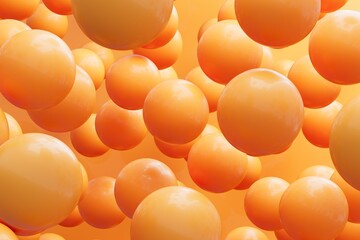 Abstract colorful orange balls. Chaotic scatter spheres. Festive party wallpaper. 3d render creative background.