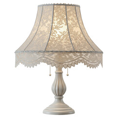 Elegant vintage lamp with lace shade illuminating a cozy room, creating a warm atmosphere