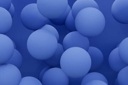 Abstract colorful blue balls. Chaotic scatter spheres. Festive party wallpaper. 3d render creative background.