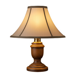 Elegant wooden table lamp with a soft glow, set against a neutral background for home decor