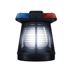 Illuminated emergency light with red and blue accents, showcasing a modern design against a plain backdrop