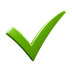 A vibrant green check mark symbol indicating approval or correctness isolated on transparent background