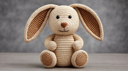 Cute rabbit figure sculpture digital art craft rattan material energy in design indoor environment front view