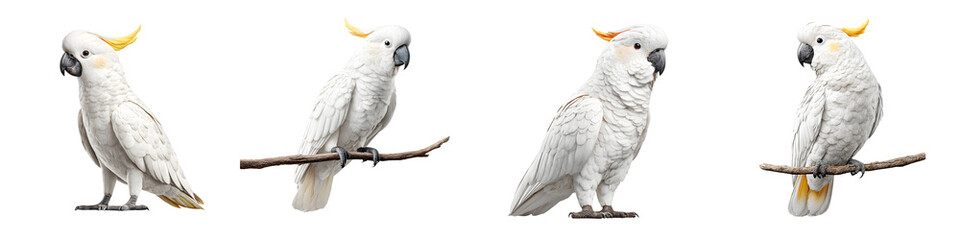 Obraz premium Four Sulphur-crested Cockatoos Isolated on White