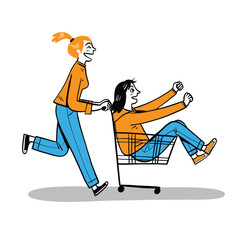 Playful Young Couple Having Fun with a Shopping Cart