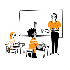 Engaged Student Asking a Question in a Diverse Modern Classroom
